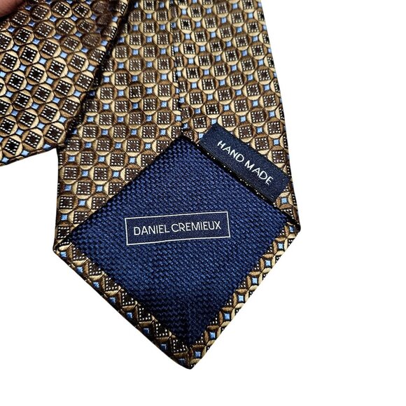 Daniel Cremieux Handmade Silk Tie Geometric Pattern‎ Brown & Blue Standard Size - Picture 4 of 6